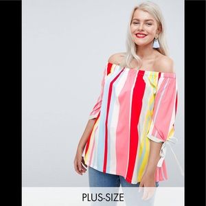 Junarose bright top blouse sz 24🌷New with Tags Striped Shoulder Off stretch